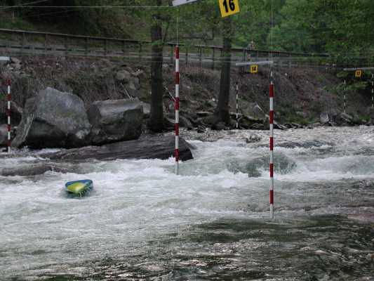 Racing kayak turned turtle.